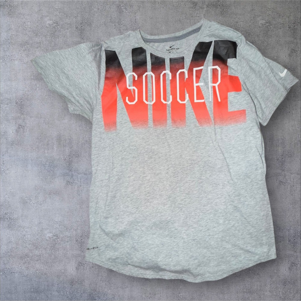 Nike Womens Dri-FIT Soccer Graphic Tee Grey Red Gradient Athletic Cut Size L